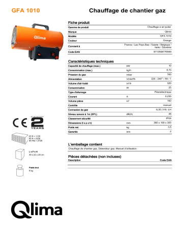 QLIMA GFA1010 Forced Air heater Manuel utilisateur | Fixfr