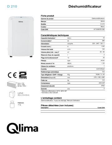 QLIMA D210 Dehumidifier Manuel utilisateur | Fixfr