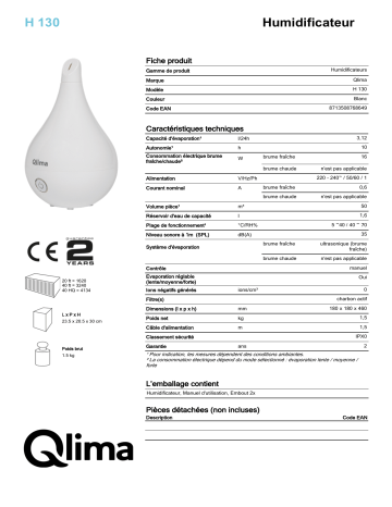 QLIMA H130 Humidifier Manuel utilisateur | Fixfr