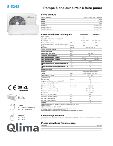 QLIMA S5248 Split unit air conditioner Manuel utilisateur | Fixfr