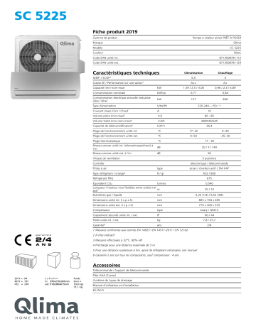 QLIMA SC5225 Split unit air conditioner Manuel utilisateur | Fixfr