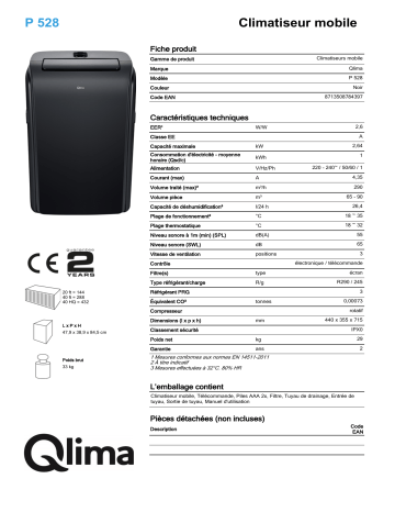 QLIMA P528 Mobile air conditioner Manuel utilisateur | Fixfr