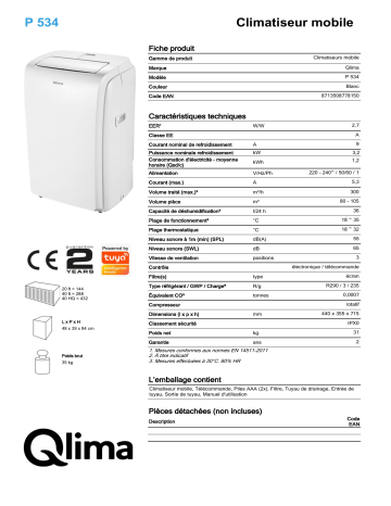 QLIMA P534 Mobile air conditioner Manuel utilisateur | Fixfr