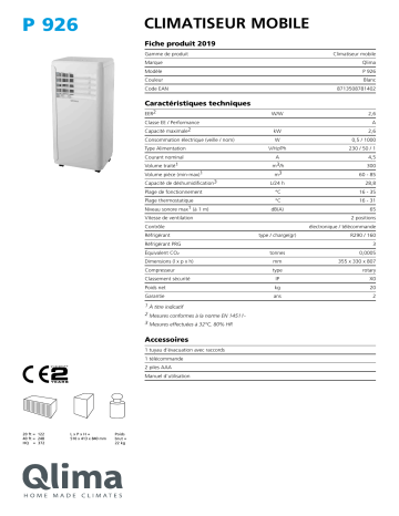 QLIMA P926 Mobile air conditioner Manuel utilisateur | Fixfr