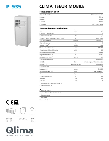 QLIMA P935 Mobile air conditioner Manuel utilisateur | Fixfr