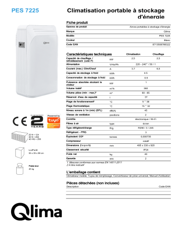 QLIMA PES7225 Mobile air conditioner Manuel utilisateur | Fixfr