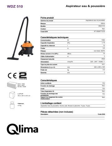 QLIMA WDZ510 Wet & Dry Vacuum Cleaner Manuel utilisateur | Fixfr