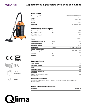 QLIMA WDZ530 Wet & Dry Vacuum Cleaner Manuel utilisateur | Fixfr