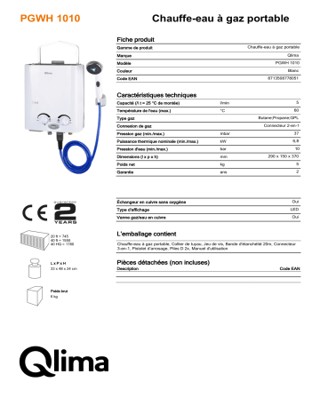 QLIMA PGWH1010 Water heating Manuel utilisateur | Fixfr