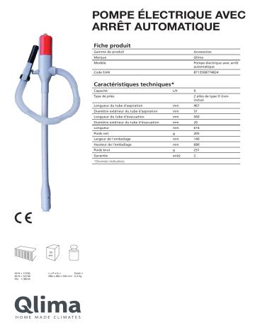 QLIMA Electrical pump Accessory Manuel utilisateur | Fixfr