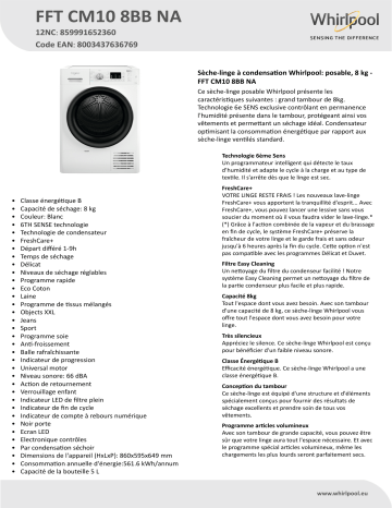 Whirlpool FFT CM10 8BB NA Dryer Manuel utilisateur | Fixfr