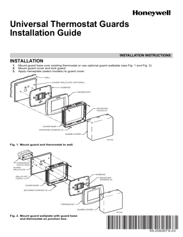 Honeywell Home TG511A1000 Honeywell TH3000 Series, TH4000 Series, TH5000 Series, TH6000 Series, and TH8000 Series in Clear 6-1/2 x 7-1/2 in. Installation manuel | Fixfr