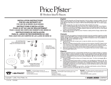 Pfister Genuine Replacement Part 931-9300 Retrofit Kit for Avante 0X9 Valve Manuel utilisateur | Fixfr