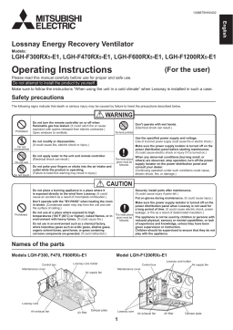 Mitsubishi LGH-F600RX5-E1 Lossnay 600 cfm Energy Recovery Ventilator Mode d'emploi