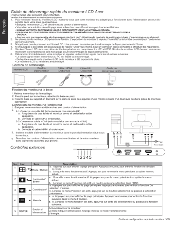 Acer ED321QUM Monitor Guide de démarrage rapide | Fixfr