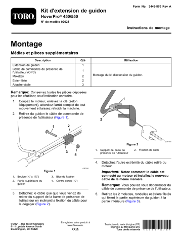 Toro Handlebar Extension Kit, HoverPro 450/550 Machine Walk Behind Mower Guide d'installation | Fixfr