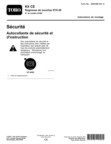 Toro CE Kit, STX-26 Stump Grinder Tree Care Product Guide d'installation | Fixfr