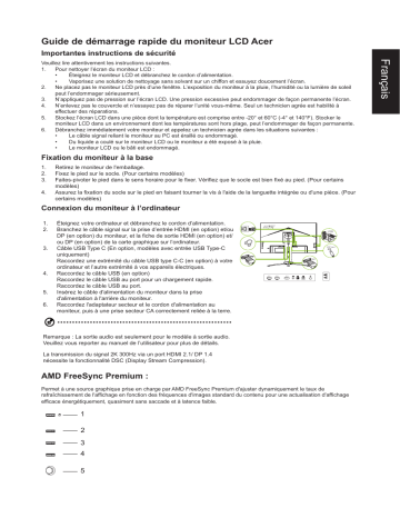 Acer XB273UKF Monitor Guide de démarrage rapide | Fixfr