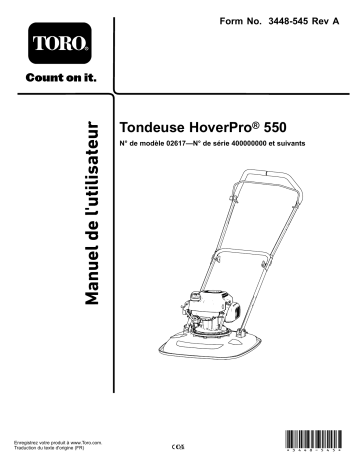 Toro HoverPro 550 Machine Walk Behind Mower Manuel utilisateur | Fixfr