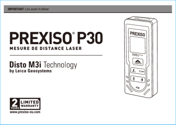 Prexiso P30 30M 100FT LASER DISTANCE MEASURE Manuel utilisateur | Fixfr