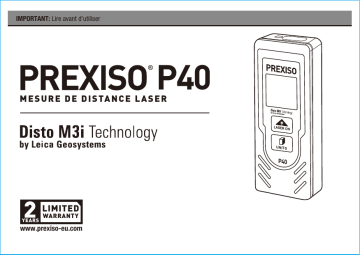 Prexiso P40 40M 135FT LASER DISTANCE MEASURE Manuel utilisateur | Fixfr
