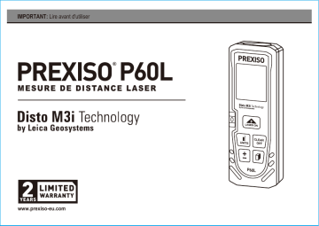 Prexiso P60L 60M 200FT LASER DISTANCE MEASURE Manuel utilisateur | Fixfr