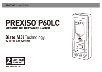 Prexiso P60LC 60M 200FT LASER DISTANCE MEASURE WITH COLOR SCREEN Manuel utilisateur | Fixfr