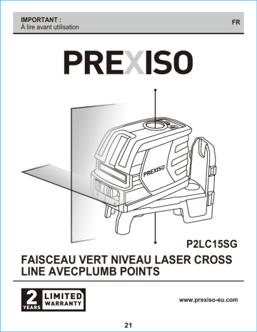 Prexiso P2LC15SG GREEN-BEAM CROSS LINE LASER LEVEL WITH PLUMB POINTS Manuel utilisateur | Fixfr