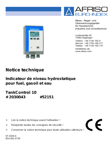 AFRISO Hydrostatic level indicator TankControl 10 Mode d'emploi | Fixfr