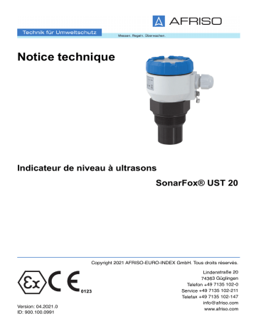 AFRISO Ultrasonic level indicator SonarFox® UST 20 Mode d'emploi | Fixfr