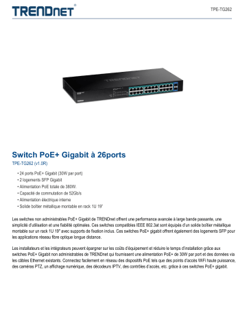 Trendnet TPE-TG262 26-Port Gigabit PoE+ Switch Fiche technique | Fixfr