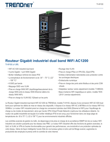 Trendnet TI-W100 Industrial AC1200 Wireless Dual Band Gigabit Router Fiche technique | Fixfr