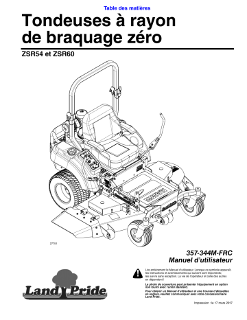 Land Pride ZSR Razor Series Zero Turn Mowers Manuel utilisateur | Fixfr