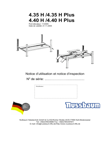 Nussbaum 4.35H-4.40H 11/05 4-Post lift Mode d'emploi | Fixfr