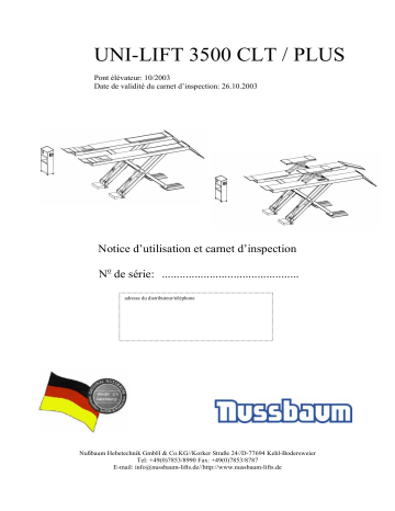 Nussbaum Uni Lift 3500 CLT Plus 10/03 Scissor lift Manuel utilisateur | Fixfr