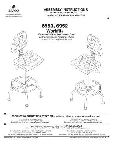 Safco 6950BL WorkFit™ Economy Industrial Chair Manuel utilisateur | Fixfr