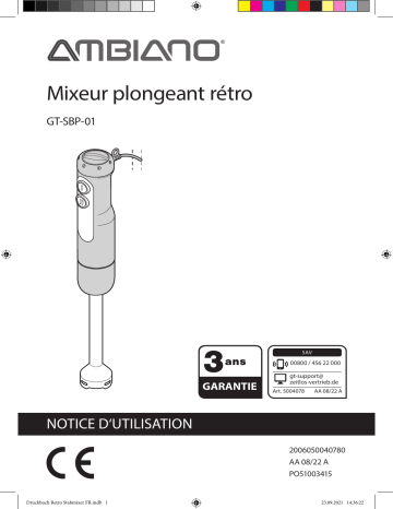 GT-SBP-01,GT-SBP-01-US,GT-SBP-01-CH | Ambiano GT-MF-03,GT-MF-03-US,GT-MF-03-CH Stick Blener / Milk Frother Manuel utilisateur | Fixfr