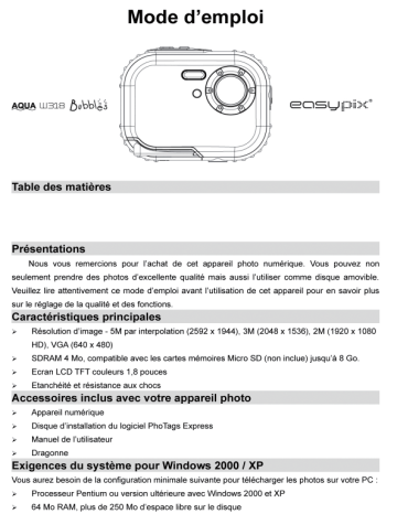 W318 Fun | Easypix W318 AQUA Bubbles Manuel du propriétaire | Fixfr