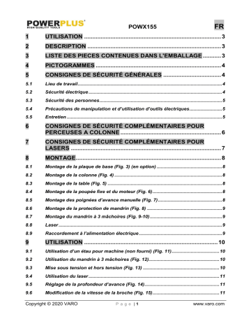 VARO POWX155 Manuel du propriétaire | Fixfr