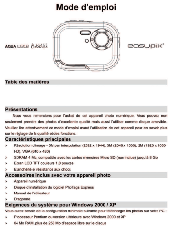 Easypix AQUA W318 - Bubbles in the WooBox Manuel du propriétaire | Fixfr