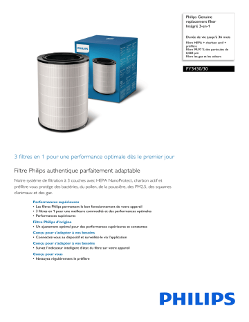 Philips FY3430/30 Genuine replacement filter Intégré 3-en-1 Manuel utilisateur | Fixfr
