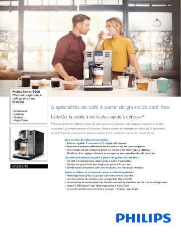 Philips EP5333/10 Series 5000 Machine expresso à café grains avec broyeur Manuel utilisateur | Fixfr