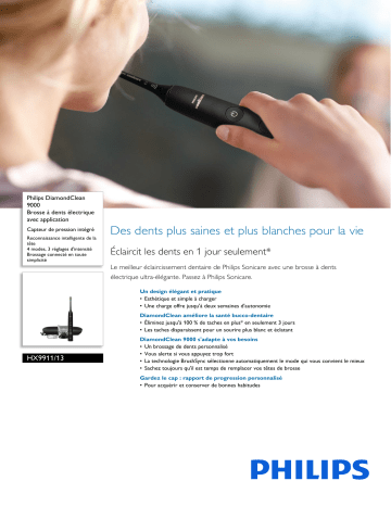 Philips HX9911/13 DiamondClean 9000 Brosse à dents électrique avec application Manuel utilisateur | Fixfr