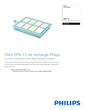 Philips CP1040/01 Filtre HEPA Manuel utilisateur | Fixfr