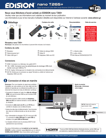 Edision Nano T265+ Récepteur HDMI dongle Terrestre TNT DVB-T2 et Câble DVB-C Manuel utilisateur | Fixfr