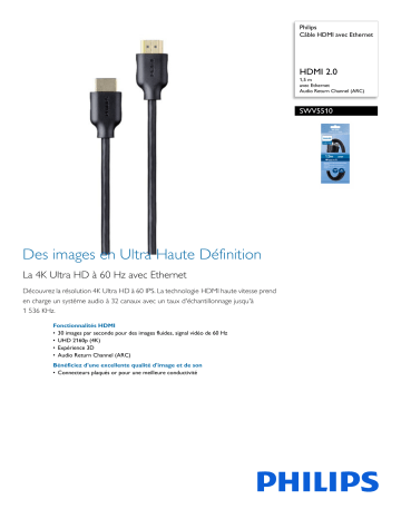 Philips SWV5510/10 Câble HDMI avec Ethernet Manuel utilisateur | Fixfr