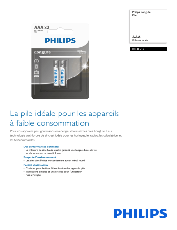 Philips R03L2B/40 LongLife Pile Manuel utilisateur | Fixfr
