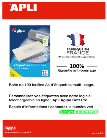 102166 Boîte de 2400 Etiquettes multi-usage A4 50 x 50 mm | Apli 118996 Boîte de 1500 Etiquettes multi-usage A4 70 x 50,8 mm spécification | Fixfr