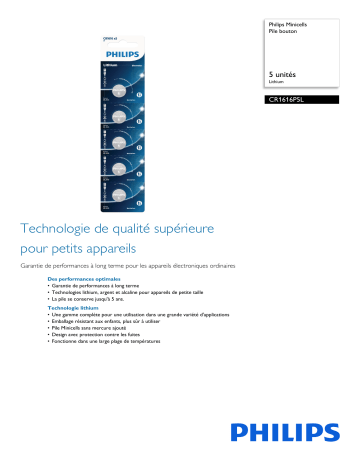 Philips CR1616P5L/40 Minicells Pile bouton Manuel utilisateur | Fixfr