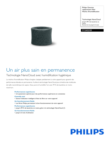 Philips FY2402/30 Genuine replacement filter Mèche d'humidification Manuel utilisateur | Fixfr